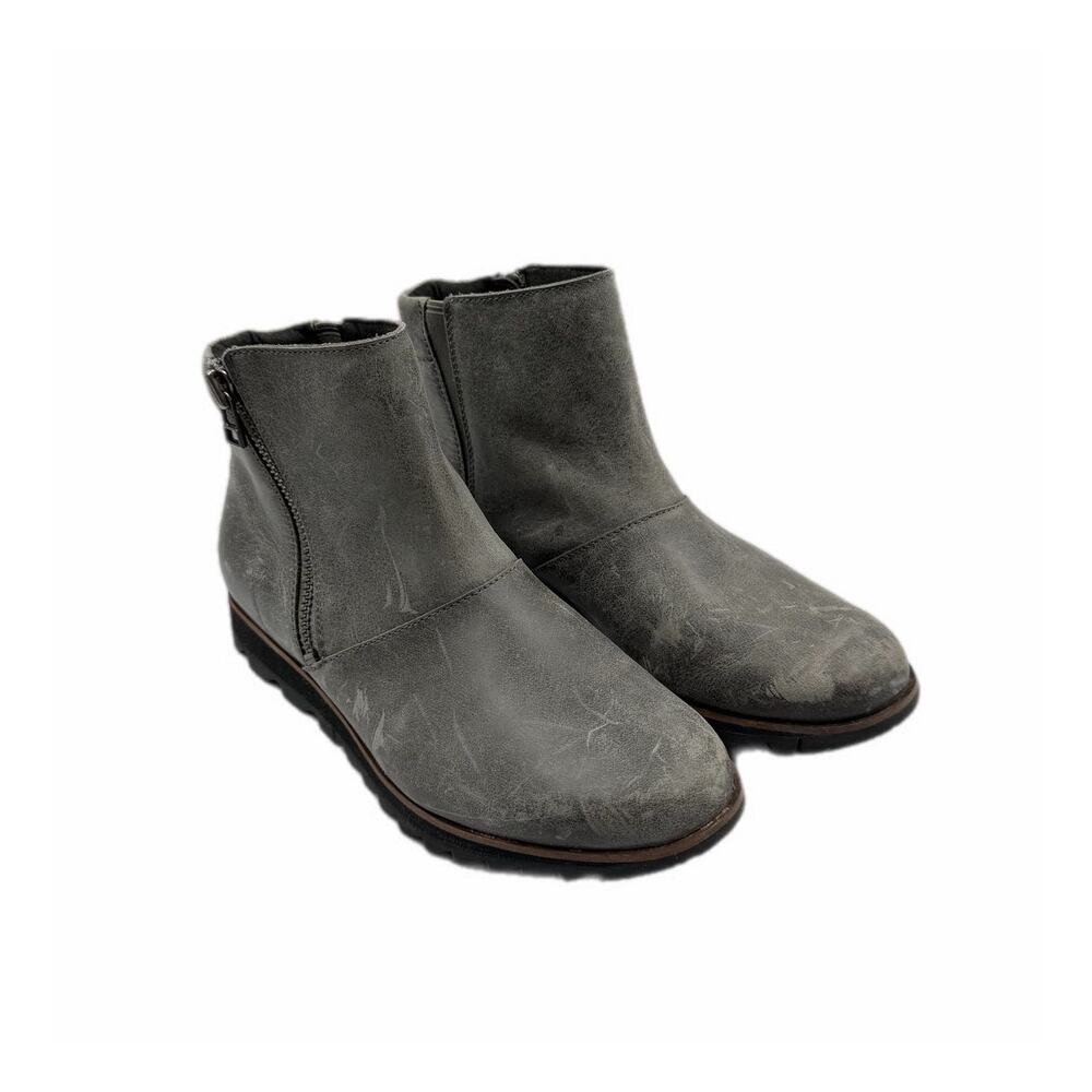 Sorel Harlow Zip Gray Leather Chelsea Low Heel Waterproof Traction Ankle Booties